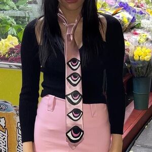 Hand painted pink satin eye tie